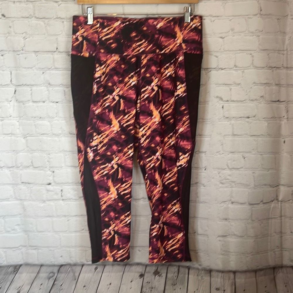 Pink Black Mesh Sides Capri Leggings